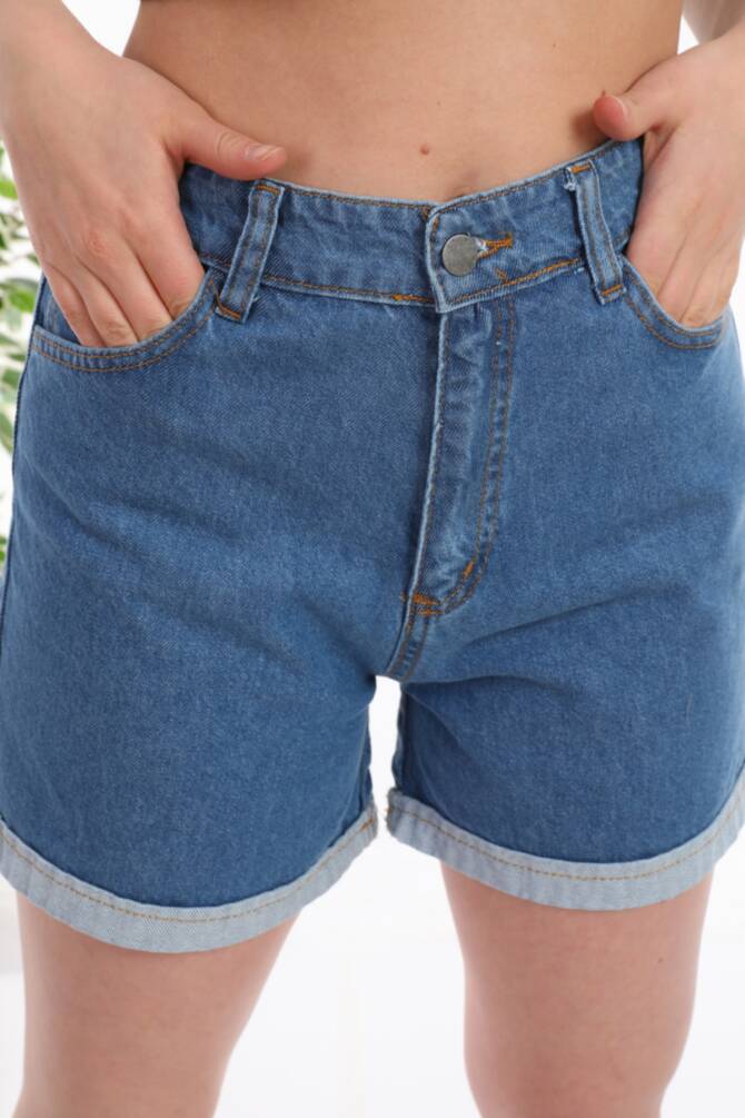 Mavi Kadın Beş Cepli Duble Paça Yüksek Bel Jean Mini Şort Zyn-58154 - 1