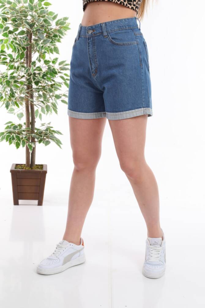 Mavi Kadın Beş Cepli Duble Paça Yüksek Bel Jean Mini Şort Zyn-58154 - 4