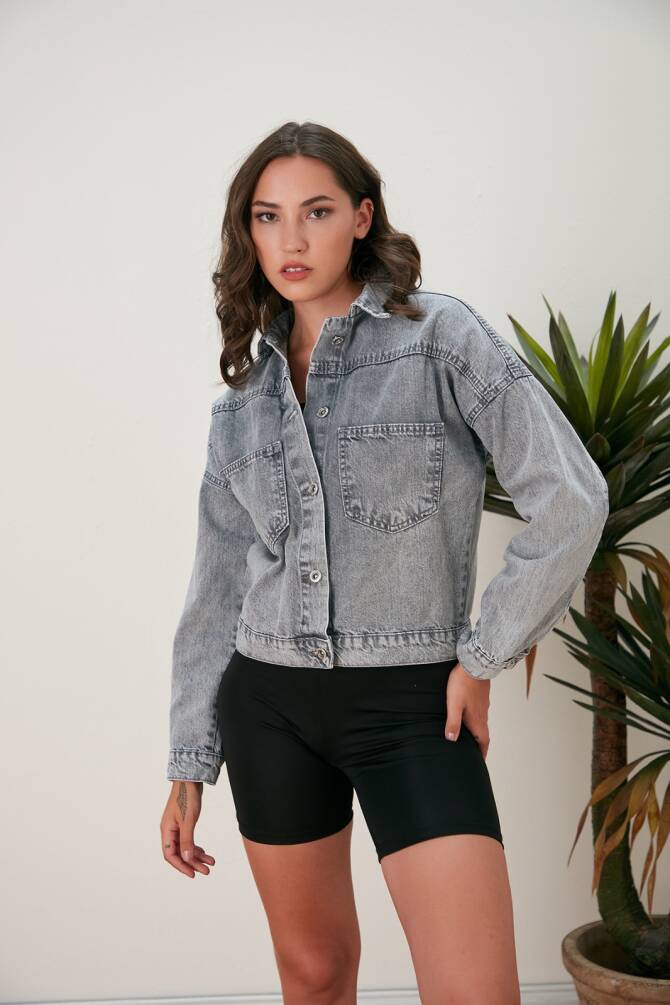 KADIN OVERSİZE CROP DENİM CEKET ZYN-58080 - 3
